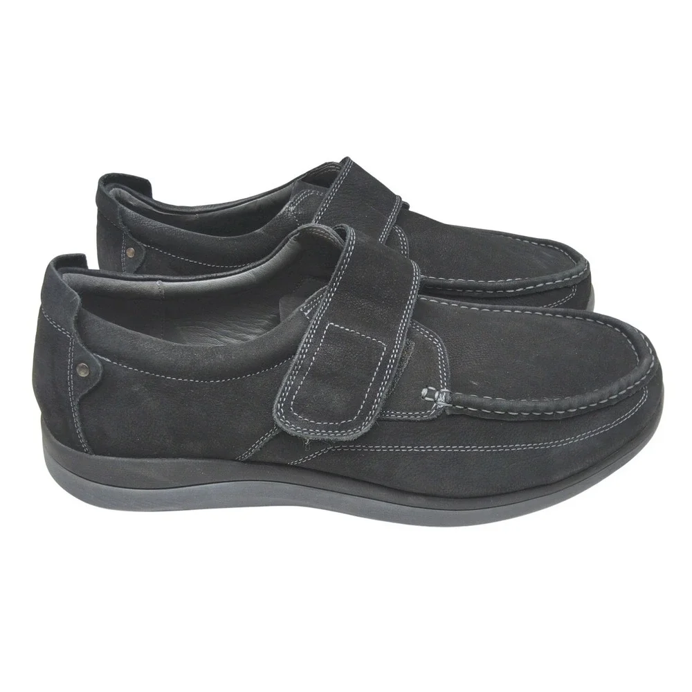 Porter Mens Loafer by Propet Black Leather Orthotic Diabetic Hook Loop Shoes 18W